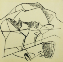 4 ZEICHNUNGEN FÜR EINEN KATALOG ZU EINER
PRIVATAUSSTELLUNG IN FRANKFURT - 1962,
Tusche, Feder auf Transparentpapier,
ca. 20 x 20 cm Mahringer Anton