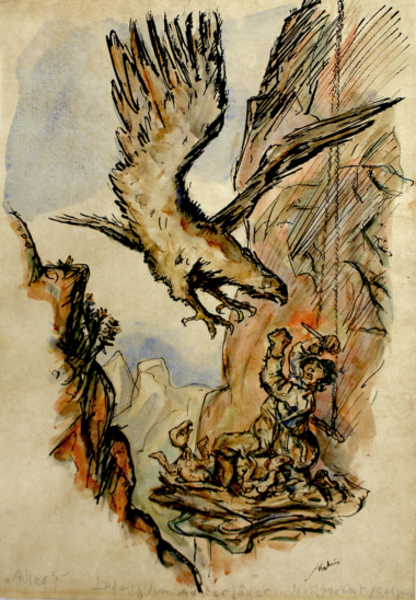 ADLER,
Federzeichnung aquarelliert,
36 x 26 cm Kubin Alfred
