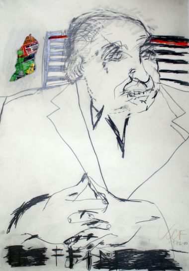 ERNST HÖFFINGER - 1976/80,
Buntstift, Grafit, Collage auf Papier,
87 x 61 cm Fleck Karl Anton