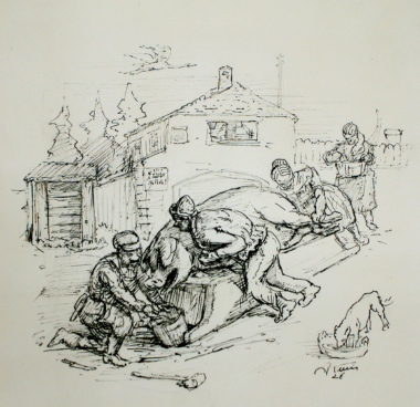 SCHWEINESCHLÄCHTER - 1926,
Tuschezeichnung,
41,8 x 31,2 cm Kubin Alfred