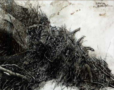 NATURKATASTROPHE - 1992,
Tusche, Feder auf Diamantpapier, 36 x 45 cm Zechyr Othmar