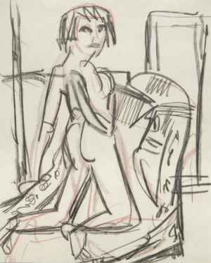 ERNST LUDWIG KIRCHNER,
NACKTES MÄDCHEN AUF KANAPEE
(Frau von Will Grohmann) - 1924,
Schwarze und rote Kreide auf Papier,
42 x 33,4 cm Kirchner Ernst Ludwig