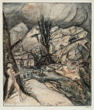 ALFRED KUBIN, DIE BERG- UND TALWELT - um 1910/12, Feder, Tinte, Aquarell auf Papier, 38,8 x 31,5 cm Kubin Alfred