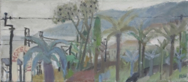 KLEINE RIVIERA LANDSCHAFT - 1993, Öl auf Leinwand, 38 x 92 cm Hradil Rudolf