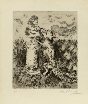 MARC CHAGALL, DER FUCHS UND DIE BÜSTE - 1952, Blatt 46 aus DIE FABELN von LA FONTAINE, Radierung, 29,3 x 23,5 cm (41 x 34 cm) Chagall Marc