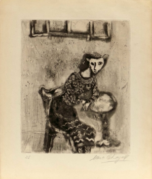 MARC C H A G A L L (1887 - 1985), DIE IN EIN WEISS VERWANDELTE KATZE - 1952, Blatt 25 auf DIE FABELN von LA FONTAINE, Radierung, 29,5 x 24 cm (41 x 34 cm) Chagall Marc
