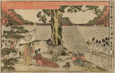 THEATERSZENE CHUSHINGURA - ca. 1810, Japanischer Farbholzschnitt, ca. 24,3 x 37,8 cm Toyokuni Utagawa