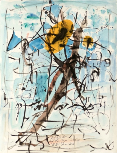 RÜCKBLICK AUF DIE 50ER JAHRE - 2014, Tusche, Aquarell auf Papier, 70 x 53 cm Staudacher Hans