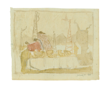 VENEDIG, SCHIFF AM ZATTERE - 1981, Gouache auf Papier, 21 x 25,6 cm Music Zoran