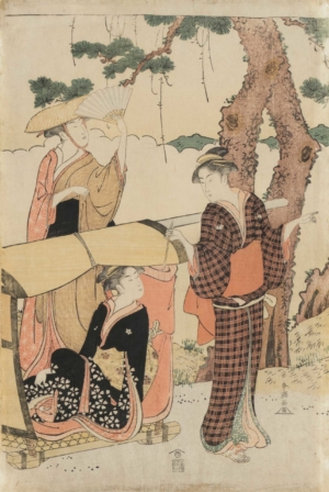 KATSUKAWA SHUNCHO, DAME IN EINER SÄNFTE - ca. 1787, Japanischer Farbholzschnitt, ca. 38,6 x 25,8 cm Shuncho Katsukawa
