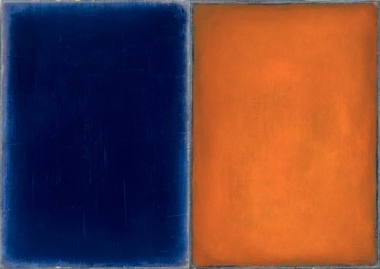 OHNE TITEL - 2022 (tiefblau/orange), MT, Pigmente, Bienenwachs auf Papier auf Hartfaserplatte, 30 x 42 m Suvat