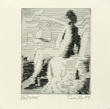 MARTIN PRASKA, FEMINISTIN VON HINTEN - 2019, Radierung, Exemplar: VII/XXX, 15,6 x 12,6 cm (20 x 20 cm) Praska Martin