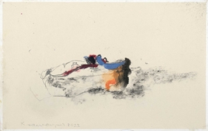 OHNE TITEL - 2022, Öl, Kohle auf Japanpapier, 31,8 x 49,7 cm Krawagna Peter