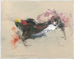OHNE TITEL - 2023, Öl auf Japanpapier, 24,8 x 31,5 cm Krawagna Peter