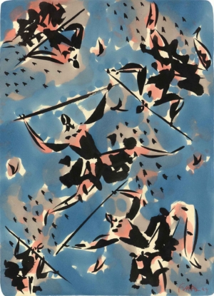 5 STABTÄNZER - 1994 (Wien), Alko und Tusche auf Papier, 65 x 47 cm Scheidl Roman