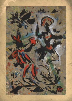 DAS GESCHENK - 2022 (Wien), Tusche und Öl auf Atelierboden, ca. 70 x 50 cm Scheidl Roman