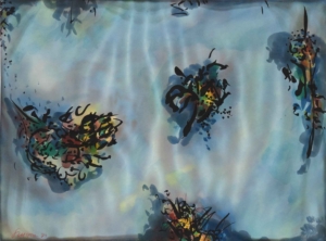 DIE INSELN - 1984 (Zürich), Alko und Tusche auf Papier, 48 x 65 cm Scheidl Roman