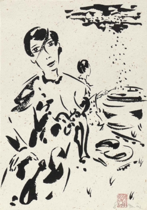 FRAUEN VON PARIS - 1992 (Paris), Tusche auf Papier, 40 x 28 cm Scheidl Roman