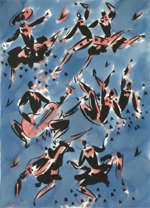 SUMMEN IM GARTEN - 1994 (Wien), Alko und Tusche auf Papier, 65 x 47 cm Scheidl Roman