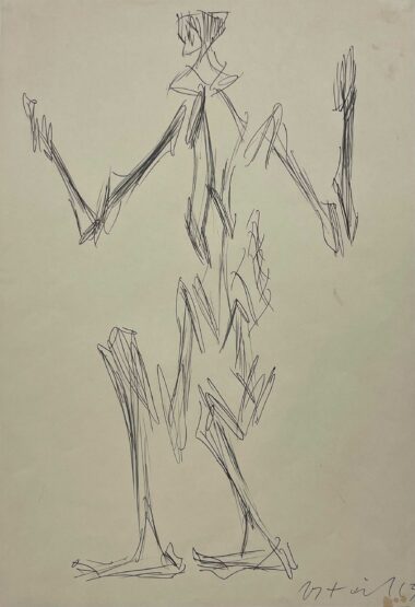 FIGUR MIT ANGEHOBENEN ARMEN - 1963, schwarzer Kugelschreiber auf Papier, 49,7 x 34,8 cm Urteil Andreas