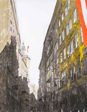 L'OMBRE DE MOZART, SALZBURG - 2021, Aquarell auf Papier, 65,1 x 50,3 cm, Werknr. 12298, © Jean-Louis Losi, Paris Salzmann Gottfried
