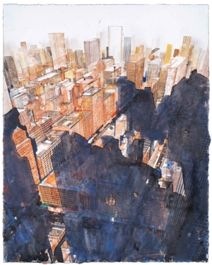 L'OMBRE SE PROMÈNE I, NEW YORK - 2020, Aquarell auf Papier, 60,5 x 48,1 cm, Werknr. 62131, © Jean-Louis Losi, Paris Salzmann Gottfried