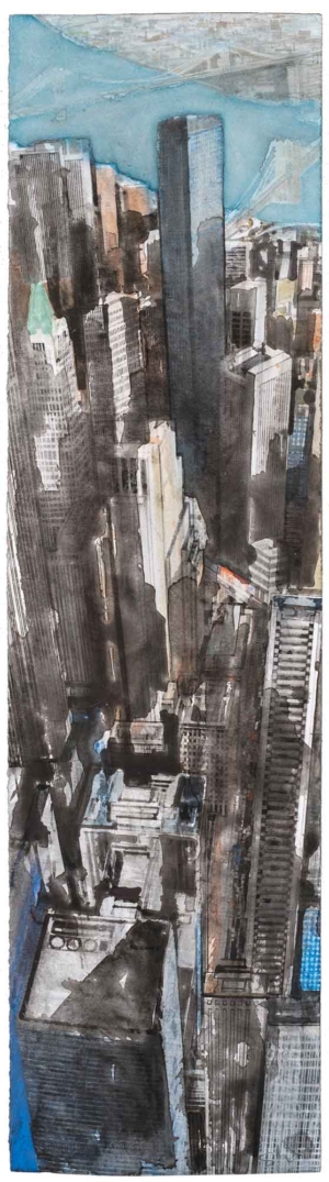 NEW YORK, DE L'HÉLICO - 2019, Aquarell auf Papier, 75,3 x 20,5 cm, Werknr. 42201, © Jean-Louis Losi, Paris Salzmann Gottfried