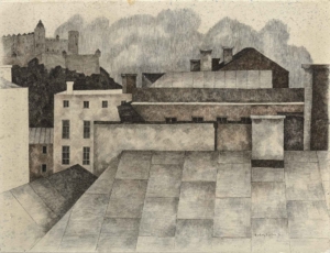 SALZBURG, DÄCHER UND FESTUNG - 1996, Tusche, Feder, Aquarell auf Büttenpapier, 50,7 x 66 cm Breiter Herbert