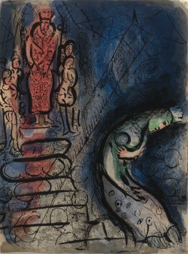 AHASVERUS BERTREIBT VASTHI aus ILLUSTRATIONEN FÜR DIE BIBEL - 1960, Farblithographie, 35,3 x 26,1 cm Chagall Marc