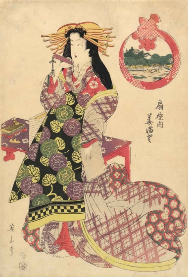 DIE OIRAN HANAMADO DES HAUSES OGI-YA - ca. 1810, Japanischer Farbholzschnitt, 38,9 x 26,4 cm Eizan Kikugawa
