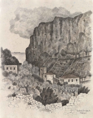 MANI, GEROLIMENA - 1992, Feder, Tusche auf Bütten, 64,7 x 50,8 cm Breiter Herbert