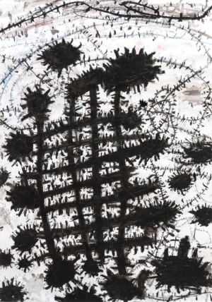 OHNE TITEL - 1998, Öl, Bleistift, Tusche auf Papier, 72 x 50,5 cm Damisch Gunter