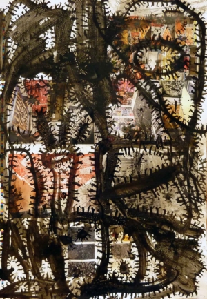 OHNE TITEL - 2014, Makulaturserie groß, Öl, Tusche auf Makulapapier, 99 x 69,5 cm, © Atelier Gunter Damisch Damisch Gunter