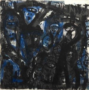 SERIE "CHINAKÖPFLER" - 1991, Aquarell und Tusche auf Papier auf Molino, 104,5 x 104 cm Damisch Gunter