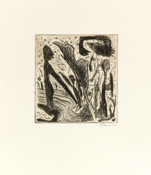 THEATER Nr. 11 aus 40 Stufen (41) - 1984 - 1999, Strichätzung, Auflage 14 + 2 EA, 15,5 x 14,5 cm (31,3 x 27 cm) Damisch Gunter