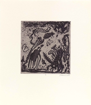 UNTERPFLÄNZLER Nr. 3 aus 40 Stufen (41) - 1984 - 1999, Aquatinta, China Collage, Auflage 14 + 2 EA, 15,5 x 14,5 cm (31,3 x 27 cm) Damisch Gunter
