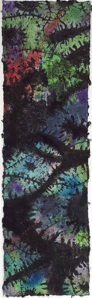 WELTWEGNETZ III - 1998, Aquarell und Tusche auf Nepalbütten, 170 x 48 cm, © Atelier Gunter Damisch Damisch Gunter