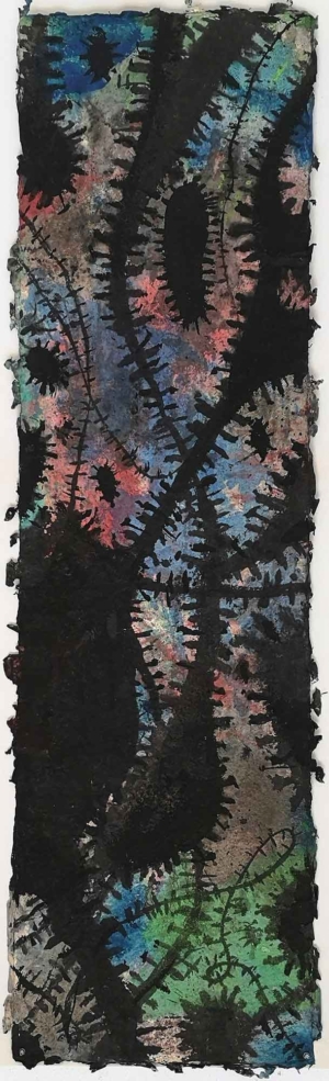 WELTWEGQUER - 1998, Aquarell und Tusche auf Nepalbütten, 173 x 48,5 cm, © Atelier Gunter Damisch Damisch Gunter