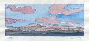 WOLKENBERG 6, Panorama - 2023, Farbholzschnitt, 14,5 x 35,5 cm (36,8 x 45,5 cm), Exemplar 4 von 5 Richter Wolfgang