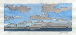 WOLKENBERG 6, Panorama - 2023, Farbholzschnitt, Exemplar 5 von 5, 14,5 x 35,5 cm (36,8 x 45,5 cm) Richter Wolfgang