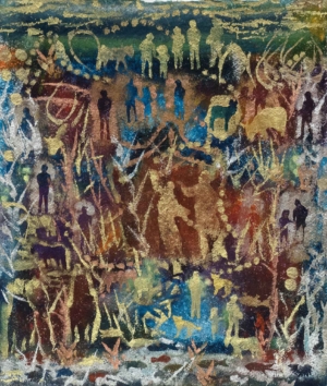 OHNE TITEL - 2013, Holzschnitt und Schablonendruck auf Nepalpapier, ca. 56,5 x 48,5 cm Mayrhofer Christa