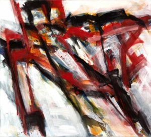 BEGEGNUNG-ÜBERSCHREITUNG II - 2001, Öl auf Leinwand, 100 x 110 cm Bischof Peter