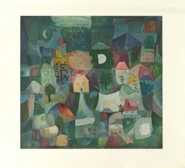 DORF MIT MAIBAUM - 1994, Farbradierung, 55,8 x 59,8 cm (73,1 x 78,8 cm) Takahashi Yoshi