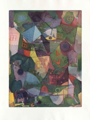 GRÜNE SIEDLUNG - 1996, Farbradierung, 61,8 x 47 cm (81,4 x 59,7 cm) Takahashi Yoshi