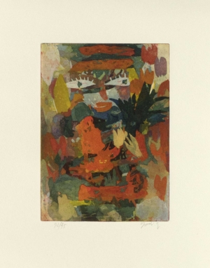 INDIANERIN MIT BLUMEN - 1990, Farbradierung, 25,7 x 18,6 cm (49,9 x 33,8 cm) Takahashi Yoshi