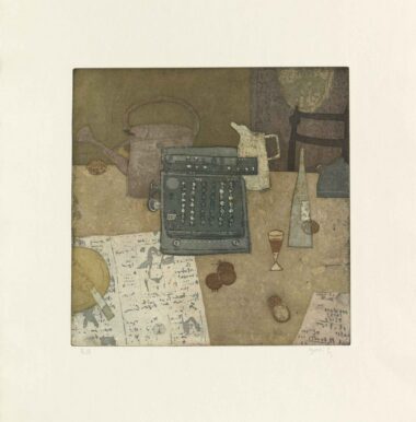 RECHENMASCHINE - 1982, Farbradierung, 32,5 x 32,5 cm (67,9 x 50,1 cm) Takahashi Yoshi