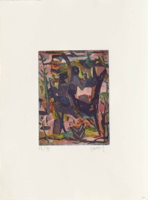 ZWEI AUF DEM PFERD - 1997, Farbradierung, 21,2 x 15,4 cm (44,3 x 33 cm) Takahashi Yoshi
