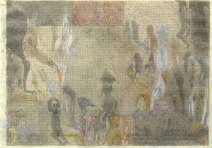 OHNE TITEL - 2018, Blei- und Farbstifte auf Millimeterpapier, 29,7 x 42 cm Waske Fleix