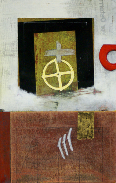 DAS GOLDENE RAD - um 1990, Mischtechnik auf Karton Fischlhammer Hubert