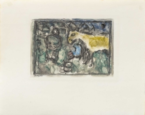 MARC CHAGALL, LA FERME - 1962, Monotypie auf Japanpapier, 14,5 x 20,5 cm (28,4 x 36 cm) Chagall Marc